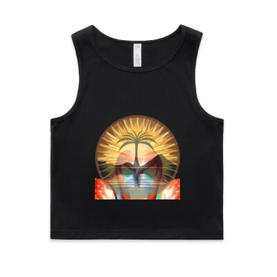 Tropical Flamingo Heart Sunset Merch - Wo's Active Crop Tank Thumbnail