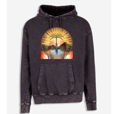 Tropical Flamingo Heart Sunset Merch - Men's Stone Wash Fleece Hoodie Thumbnail
