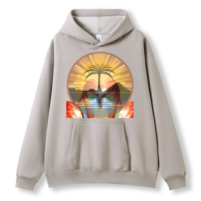 Tropical Flamingo Heart Sunset Merch - Mens Kangaroo Pocket Hoodies Max (Print Area) Thumbnail