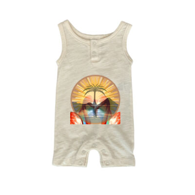 Tropical Flamingo Heart Sunset Merch - Summer Romper Thumbnail