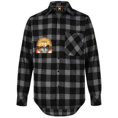 Tropical Flamingo Heart Sunset Merch - Unisex Classic Flannel Plaid LS Shirt Thumbnail
