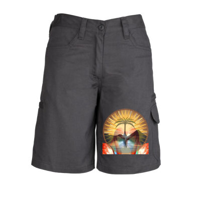 Tropical Flamingo Heart Sunset Merch - Womens Plain Utility Short Thumbnail