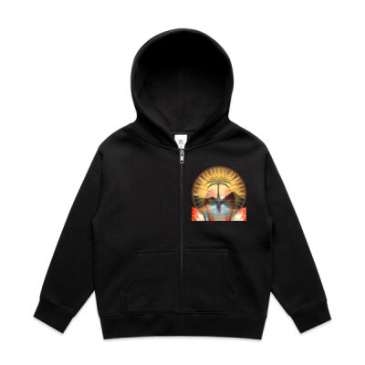 Tropical Flamingo Heart Sunset Merch - Kids Relax Zip Hood Thumbnail