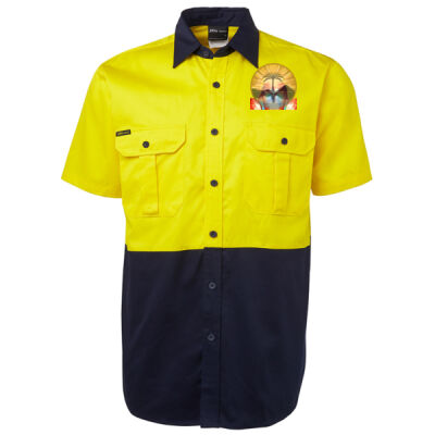 Tropical Flamingo Heart Sunset Merch - High Vis Short Sleeve Shirt Thumbnail