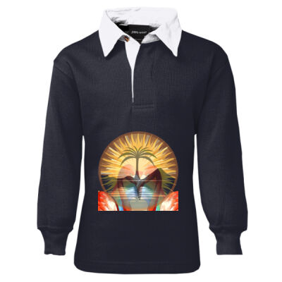 Tropical Flamingo Heart Sunset Merch - Kids Rugby Thumbnail