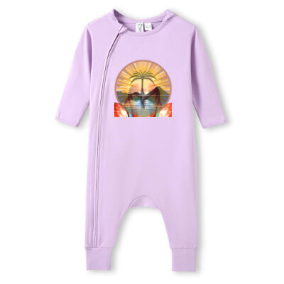 Tropical Flamingo Heart Sunset Merch - Hooded Organic Cotton Baby Suit Thumbnail