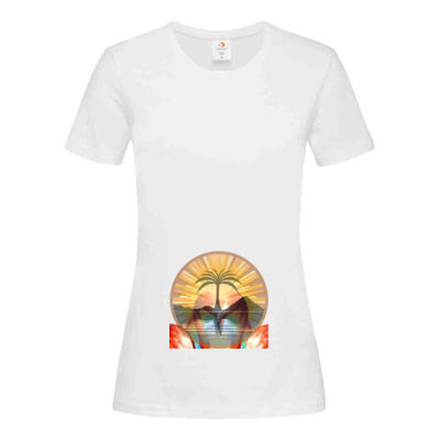 Tropical Flamingo Heart Sunset Merch - Stedman Ladies Classic Tee Thumbnail