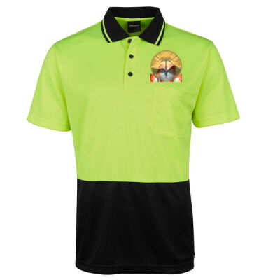 Tropical Flamingo Heart Sunset Merch - Hi Vis Jacquard Non Cuff Polo Thumbnail