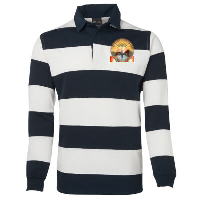 Tropical Flamingo Heart Sunset Merch - Striped Rugby Thumbnail