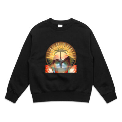 Tropical Flamingo Heart Sunset Merch - Youth Relax Crew Thumbnail