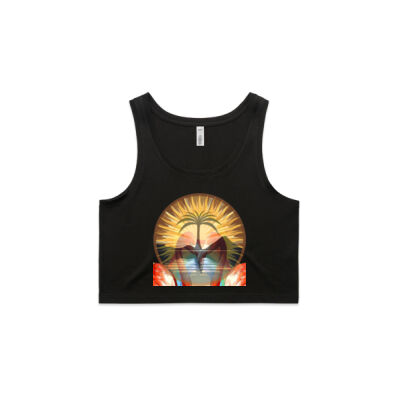 Tropical Flamingo Heart Sunset Merch - Wo's Crop Singlet Thumbnail