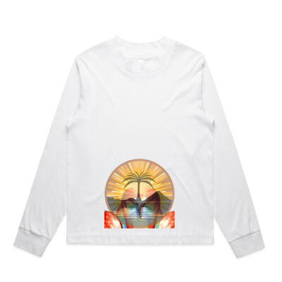 Tropical Flamingo Heart Sunset Merch - WO's Mock L/S Tee Thumbnail