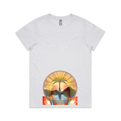 Tropical Flamingo Heart Sunset Merch - Wo's Maple Marle Tee Thumbnail