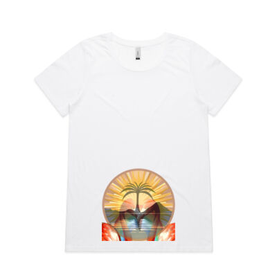 Tropical Flamingo Heart Sunset Merch - Wo's Shallow Scoop Tee  Thumbnail