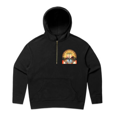 Tropical Flamingo Heart Sunset Merch - Wo's Relax Half Zip Hood Thumbnail