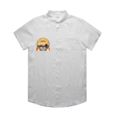 Tropical Flamingo Heart Sunset Merch - Mens Linen S/S Shirt Thumbnail