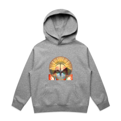 Tropical Flamingo Heart Sunset Merch - Kids Relax Hood Thumbnail