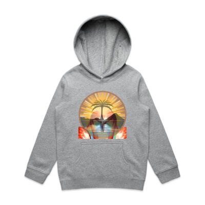 Tropical Flamingo Heart Sunset Merch - Youth Supply Hood Thumbnail