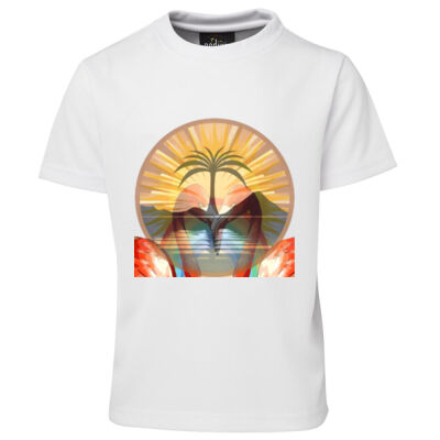 Tropical Flamingo Heart Sunset Merch - Podium Kids Poly Tee Thumbnail