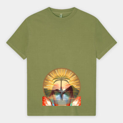 Tropical Flamingo Heart Sunset Merch - Heavyweight Cotton Unisex Garment Dyed T-Shirt Thumbnail