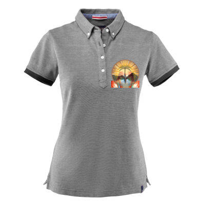 Tropical Flamingo Heart Sunset Merch - Larkford Women's Cotton Polo Thumbnail