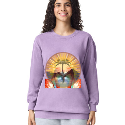 Tropical Flamingo Heart Sunset Merch - Adult Crewneck Sweatshirt Thumbnail