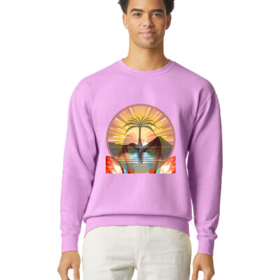 Tropical Flamingo Heart Sunset Merch - Lightweight Crewneck Sweatshirt Thumbnail
