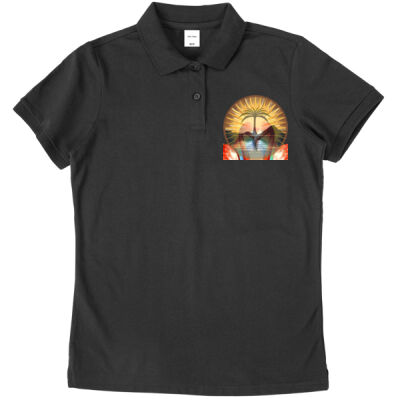 Tropical Flamingo Heart Sunset Merch - Classic Ladies Polo Thumbnail
