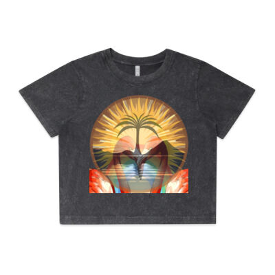 Tropical Flamingo Heart Sunset Merch - Wo's Stone Wash Heavy Crop Tee Thumbnail