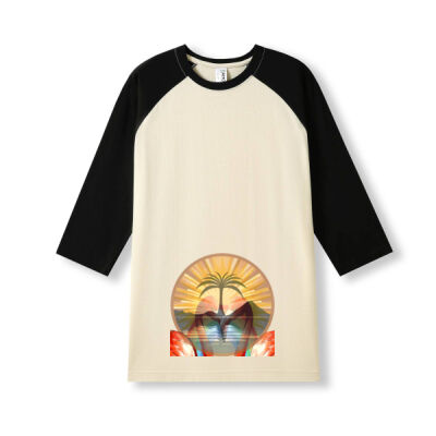 Tropical Flamingo Heart Sunset Merch - Men's / Unisex 3/4 Sleeve Raglan T-shirt Thumbnail