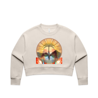 Tropical Flamingo Heart Sunset Merch - Wo's Relax Crop Crew Thumbnail
