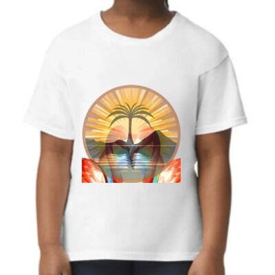 Tropical Flamingo Heart Sunset Merch - Youth Classic Fit Crewneck Tee Thumbnail
