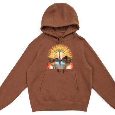 Tropical Flamingo Heart Sunset Merch - Womens/Junior Cotton Care Kangaroo Pocket Hoodie Thumbnail