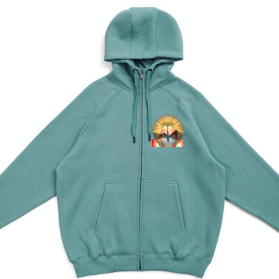Tropical Flamingo Heart Sunset Merch - Mens' Cotton Care Kangaroo Pocket Zipper Hoodie Thumbnail