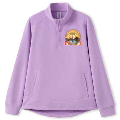 Tropical Flamingo Heart Sunset Merch - 320gsm Women's Polar Fleece Half Zip Top Thumbnail