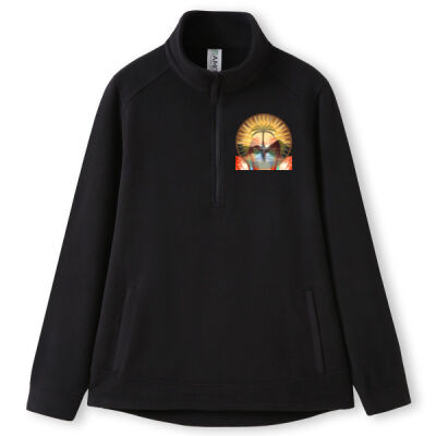 Tropical Flamingo Heart Sunset Merch - 320gsm Men's / Unisex Polar Fleece Half Zip Top Thumbnail