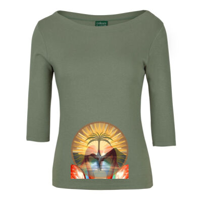 Tropical Flamingo Heart Sunset Merch - C of C Ladies 3/4 Sleeve Boat Neck Tee Thumbnail