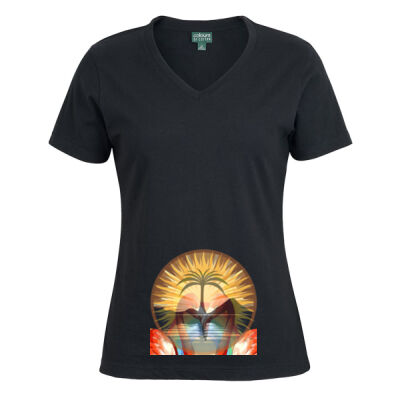 Tropical Flamingo Heart Sunset Merch - C Of C Ladies V Neck Tee Thumbnail