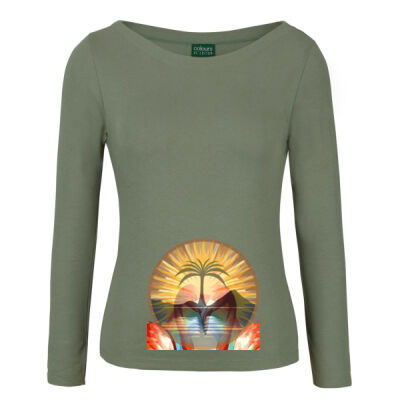 Tropical Flamingo Heart Sunset Merch - C of C Ladies L/S Boat Neck Tee Thumbnail