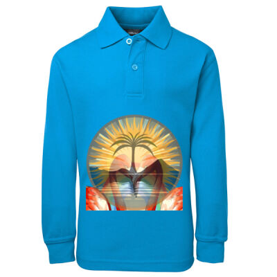 Tropical Flamingo Heart Sunset Merch - Kids L/S 210 Polo Thumbnail