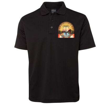 Tropical Flamingo Heart Sunset Merch - Podium S/S Poly Polo Thumbnail