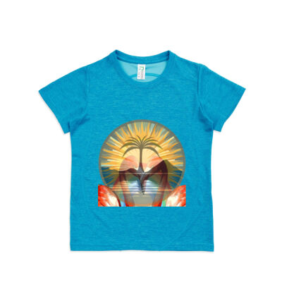 Tropical Flamingo Heart Sunset Merch - Kid's Challenger 100% polyester Tee Thumbnail