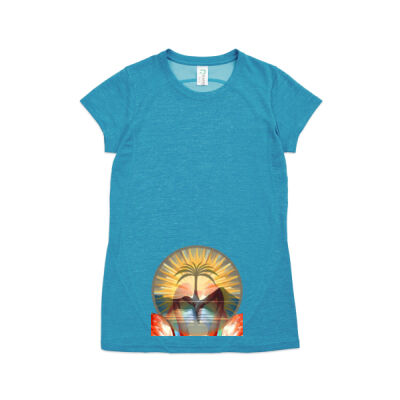 Tropical Flamingo Heart Sunset Merch - Ladies' Challenger 100% polyester Tee Thumbnail