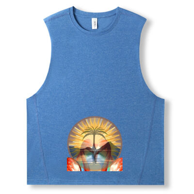 Tropical Flamingo Heart Sunset Merch - Mens Heather SLEEVELESS Tee - Greatness Range Thumbnail