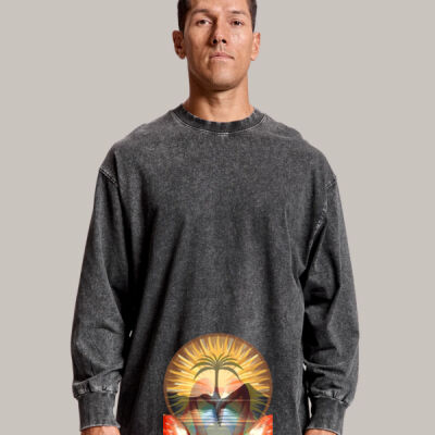 Tropical Flamingo Heart Sunset Merch - Long Sleeve Tee Acidwash - UNISEX Thumbnail