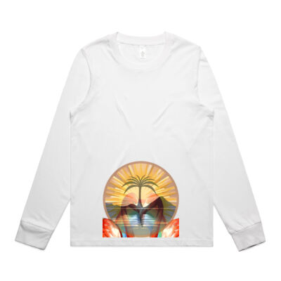 Tropical Flamingo Heart Sunset Merch - Wo's Maple L/S Tee Thumbnail