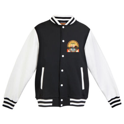 Tropical Flamingo Heart Sunset Merch - Mens Varsity Jacket Thumbnail