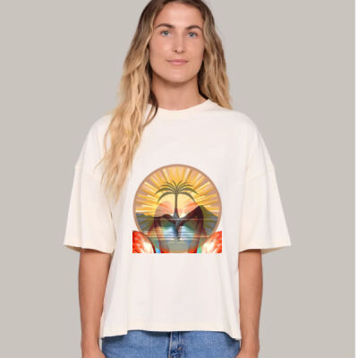 Tropical Flamingo Heart Sunset Merch - Womens Box Tee Thumbnail