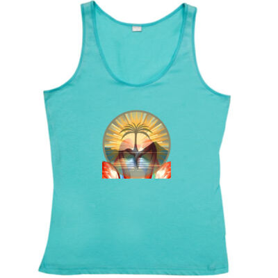 Tropical Flamingo Heart Sunset Merch - Womens American Style Singlet Thumbnail