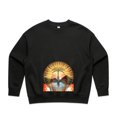 Tropical Flamingo Heart Sunset Merch - Wo's Heavy Crew Thumbnail